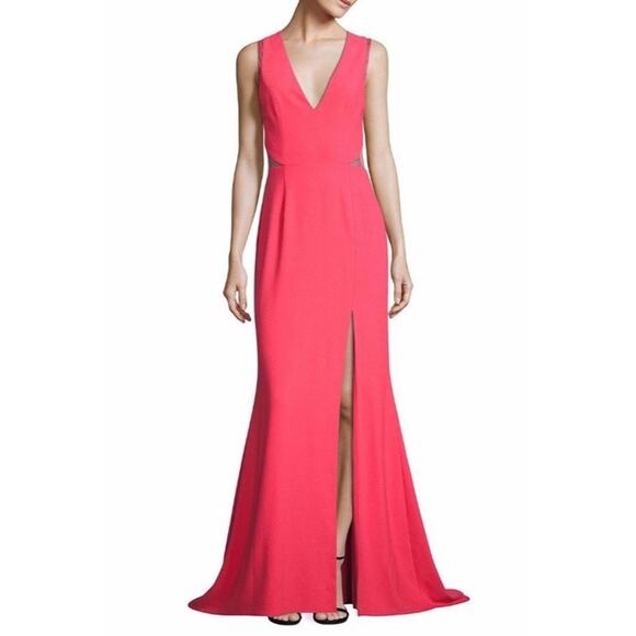 AIDAN MATTOX Pink Tangerine Crepe Lace Illusion Gown Dress NWT Size 8 - Picture 1 of 9